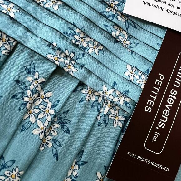 Karin Stevens, women's size 12, Petite* teal floral dress, rayon - Picture 7 of 12